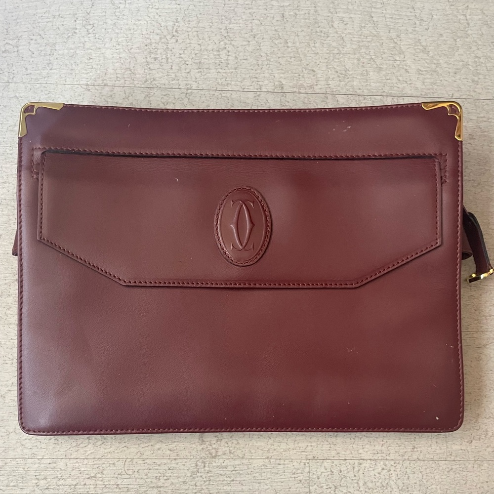 Cartier red leather zipper clutch